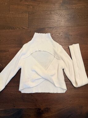 Cozy Cream Ribbed Twist-Front Turtleneck Sweater
